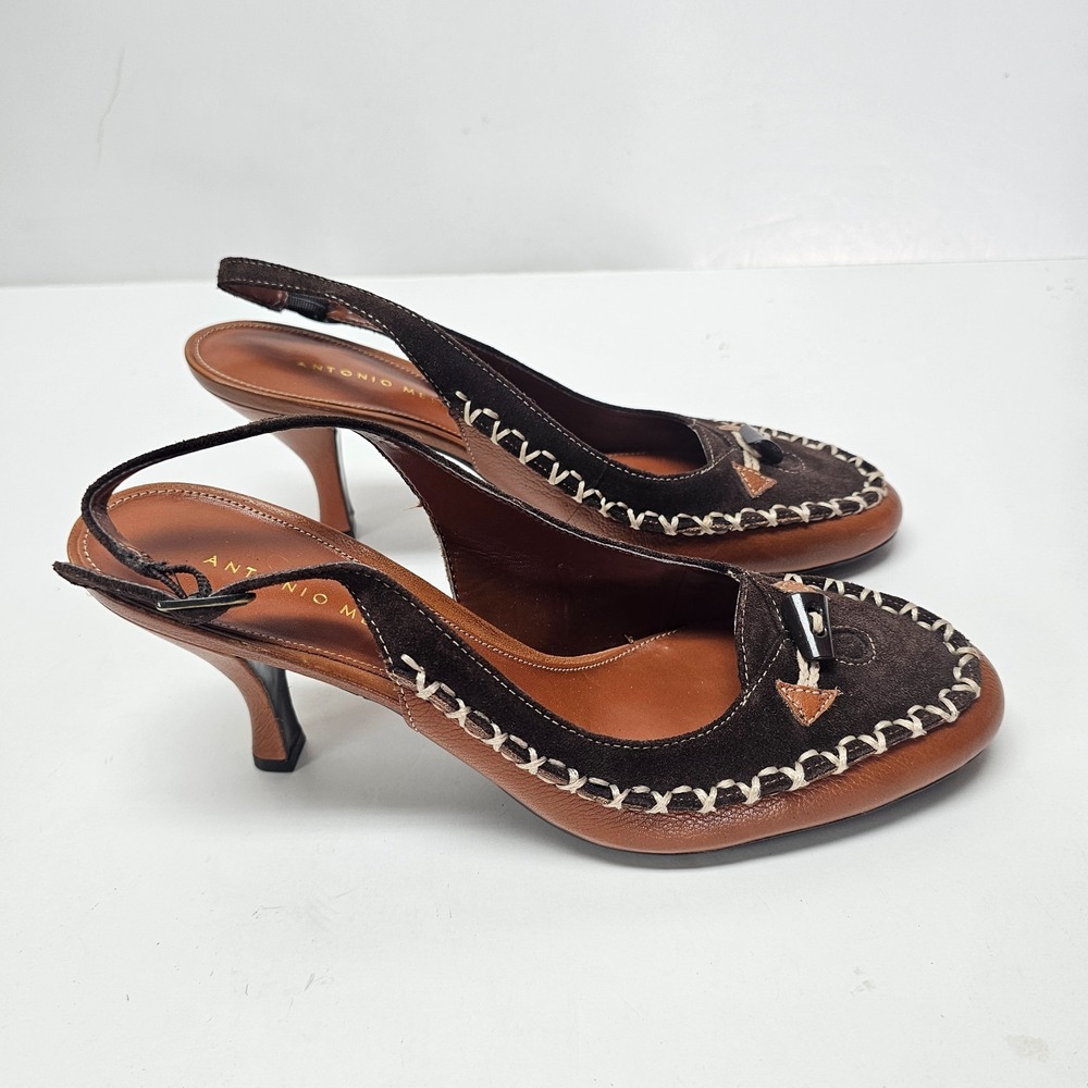 Antonio Melani Women's Brown Daphne Slingback Embossed Boho Stitch Heel 8.5